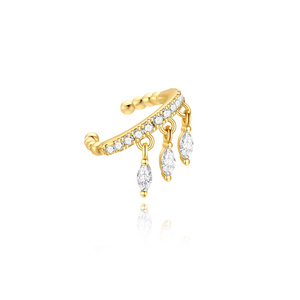 Boucle d'oreille à clip en argent sterling S925 doré, non percée, pour femme, vente en gros - Product Image 4