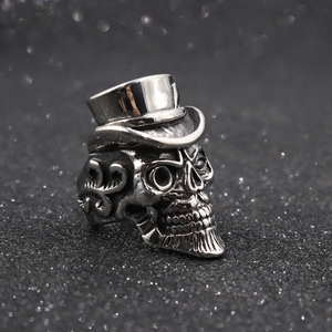 Anillo de Calavera Gótica de Acero Inoxidable <span class=keywords><strong>para</strong></span> Hombre, Estilo Punk Hip Hop, Joyería de Moda, Anillo de Hombre con Cabeza de Fantasma y Sombrero - Product Image 3