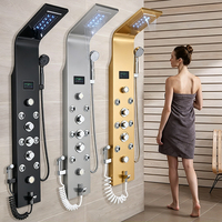Panneau de douche mural multifonctionnel LED pour spa, en acier inoxydable et céramique, avec jets pluie doux et constant, idéal pour la salle de bain à domicile - Offre Spéciale