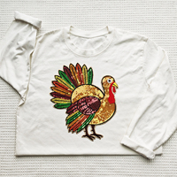 Patchs thermocollants de luxe pour vêtements, motif dinde de Thanksgiving, brodés de paillettes et de sequins, personnalisables, vente en gros