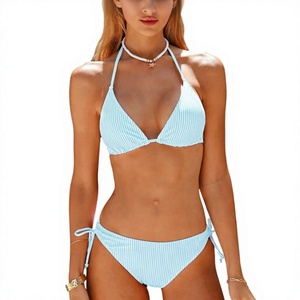 Conjunto de Bikini Azul Marino para Mujer, Top Cruzado con Tirantes, Braguita con Lazos Laterales, Traje de Baño de Dos Piezas en Spandex y Nailon, Ajuste Elástico - Product Image 1