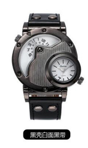 Montre à quartz pour homme, design unique, double fuseau horaire, bracelet en cuir décontracté, grande taille - Product Image 6