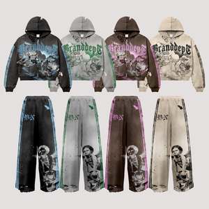 Nhà sản xuất quần áo streetwear tùy chỉnh Áo hoodie dáng rộng cổ trễ in hình kỹ thuật số DTG, kiểu vintage, xước, phai màu acid - Product Image 1