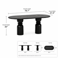 Ensemble de table à manger noire post-moderne de luxe, table ovale sur piétement sculptural, 4 chaises rembourrées pour hôtel, villa, projet