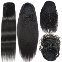 Queue de cheval bouclée en cheveux humains naturels, extensions à cordon, cheveux vierges noirs naturels pour femmes noires, vente en gros
