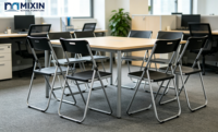 Chaise de bureau pliante en gros, chaise individuelle à cadre métallique et panneau en plastique rigide, pour salle de classe et formation, noire