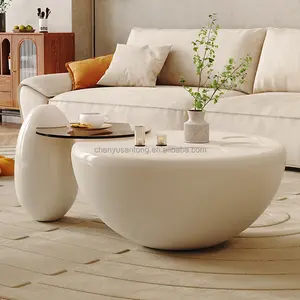 Nordic Shaped Coffee Table Set Luxury Modern Art Designer Furniture Cream Style Apartment Living Room Round Glass Coffee Table