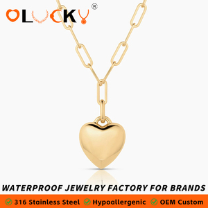 Fabricant de bijoux personnalisés LUCKYJIU, collier à maillons en forme de cœur bombé en acier inoxydable plaqué or 18 carats, résistant à l'eau, pour femmes - Product Image 1