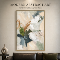Peinture murale abstraite moderne Wabi-Sabi vert sauge, texture épaisse 3D, peinture à l'huile encadrée, décoration aux tons terreux pour salon