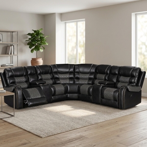 Modern L-Shaped Corner Recliner Sofa Set with Faux Leather Reclining Function <b>Storage</b> Console Durable Design - Product Image 3