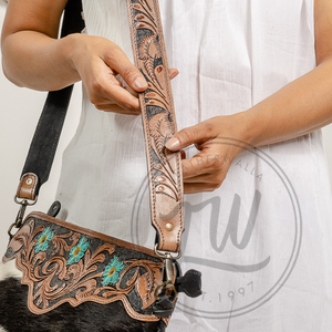 LW Women's Vintage Style Genuine Leather Cross Body <b>Bag</b> with Turquoise Stone Single Handle Portable Fringe Tassel Hot Selling - Product Image 3