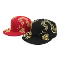 Gorras De Año Nuevo Chino 2025 Estilo Animal Serpiente De Ala Plana 6 Paneles Estructurada Perfil Alto Snapback Gorras Personalizadas Con Bordado
