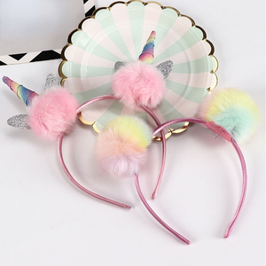 Bandeau pour cheveux coréen mignon et doux pour adultes, pompon arc-en-ciel, bandeau fantaisie <span class=keywords><strong>licorne</strong></span> pour bébés filles - Product Image 3
