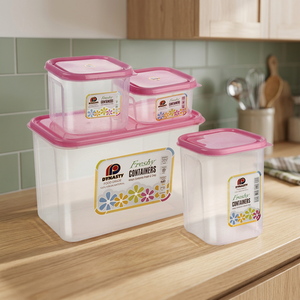<b>Set</b> of 4 Square Frosty PP <b>Plastic</b> Injection Techniques Food Grade Storage Boxes & Bins DYNASTY Brand Eco-Friendly - Product Image 2