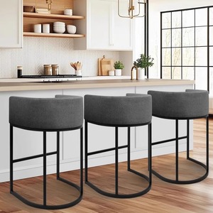 Tabourets <span class=keywords><strong>de</strong></span> <span class=keywords><strong>bar</strong></span> modernes à dossier haut, fauteuils en tissu lin avec structure métallique pour hôtels, salles à manger, îlots <span class=keywords><strong>de</strong></span> cuisine et usage commercial - Product Image 3