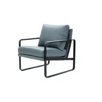 Fauteuil de salon moderne en cuir PU carré avec structure métallique, chaise de loisirs individuelle pour chambre à coucher