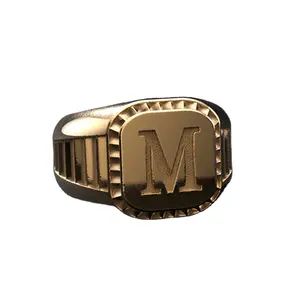 Fashion Jewelry Personalized Custom Luxury Gold Plated Stainless Steel Letter M Initial Signet Rings For Mens