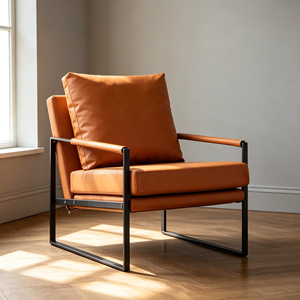 Divano Chesterfield in Tessuto Marrone Economico, Poltrona Moderna e Confortevole con Telaio in Metallo Nero per Soggiorno, Certificato BSCI - Product Image 1