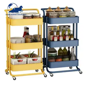 Simple Style 3 Tier Household Storage Kitchen Bathroom Trolley Storage Cart Rack With 4 Wheels