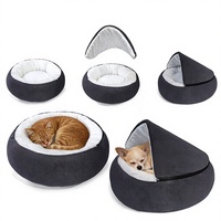 Abnehmbares, waschbares, plüschiges, muschelförmiges, halbgeschlossenes Katzen- und Hundebett mit Wärmefunktion für den Innenbereich
