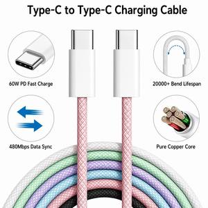 สายชาร์จเร็ว 60W Pd Usb C to Type C 3A สายถักไนลอน ทองแดงแท้ สำหรับโทรศัพท์ แท็บเล็ต Macbook Android Ios - Product Image 2