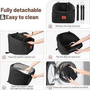 Siège de voiture <span class=keywords><strong>pour</strong></span> chien de petite et moyenne taille, avec mousse à mémoire de forme, capacité de 35 lb, siège surélevé <span class=keywords><strong>pour</strong></span> animaux de compagnie, housse amovible lavable, poches de rangement - Product Image 4