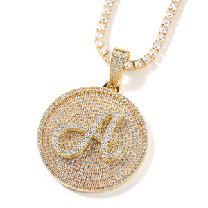 Collana con Ciondolo Hip-Hop Personalizzato a 24 Lettere, Placcata in <span class=keywords><strong>Oro</strong></span> 18K e Argento, Catena in Rame con Zircone come Pietra Principale, per Uomo - Product Image 2