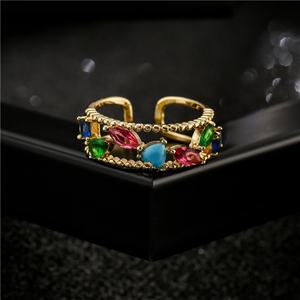 Anneaux en cuivre de haute qualité 5A avec zircon cubique, style hip-hop coloré pour filles, pour mariage, fiançailles, fête ou anniversaire - Product Image 2