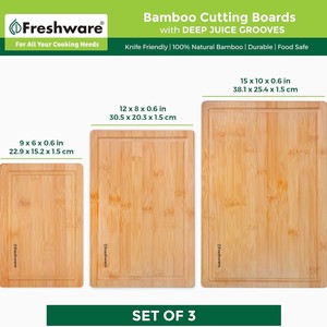 ชุดเขียงไม้ไผ่เฟรชแวร์ 3 ชิ้น พร้อมร่องสำหรับน้ำผลไม้ สำหรับใช้ในครัว - Product Image 4