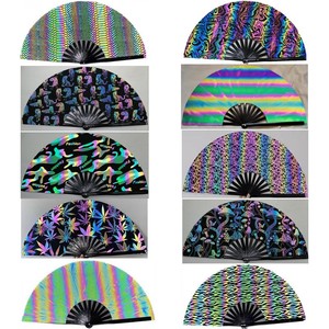 Cầu Vồng Masonry Kim Cương Hình Dạng Tổ Ong Mô Hình Phản Chiếu In Taffeta Polyester Loại Tề Vải Cho Kung Fu Gấp Quạt Tre - Product Image 2