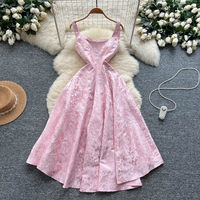 Robe élégante sans manches en jacquard pour femme, coupe trapèze, taille haute, évasée, longue, pour occasions quotidiennes et spéciales