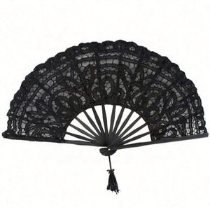 High Quality Chinese Embroidery 27Cm Length Wedding Favor Multi-color Lace Plastic Folding <b>Hand</b> <b>Fans</b> Tassel Dragon Design - Product Image 6