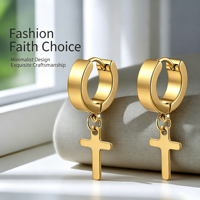 Boucles d'oreilles pendantes en acier inoxydable avec croix, style Hip Hop Punk, tendance européenne et américaine, fermoir court à pression