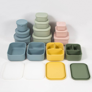 High-Capacity Three Grid Divide Food Grade Silicone Bento Lunch <b>Box</b> with Lid BPA Free Heatable Food <b>Storage</b> Container - Product Image 2