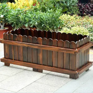 屋外ガーデン植物フラワーポットフラワープランター木製長方形ボックスプランター手作りフェンス形状木製カートンボックスウッド2個