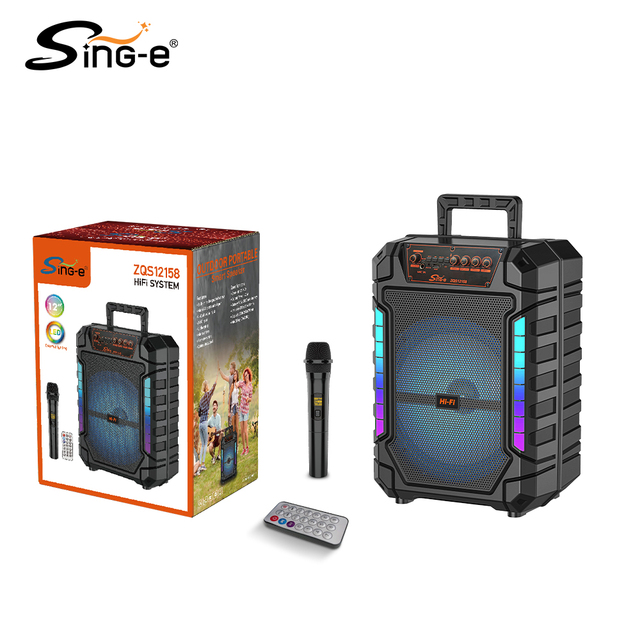 SING-E 12-inch Outdoor Karaoke Trolley Blue Tooth RGB Speaker with Wireless Microphone Suitable for Parties and Public Squares