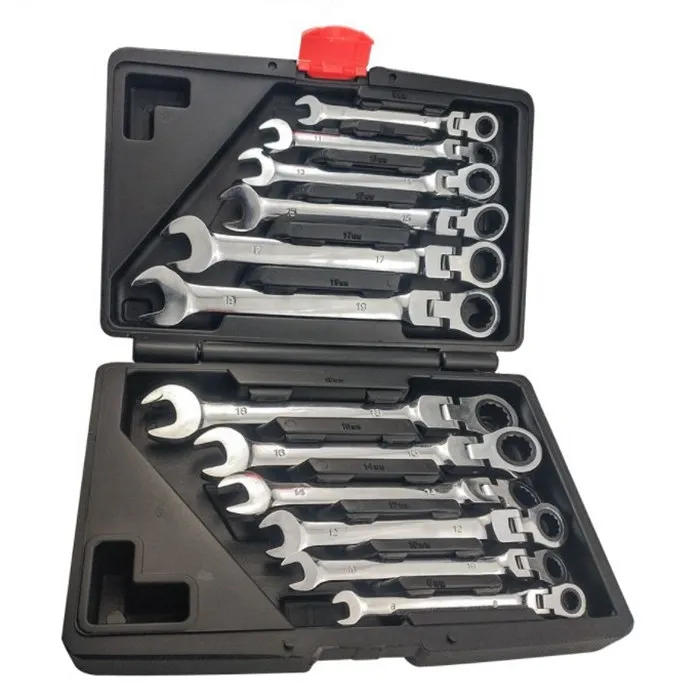 12PCS Movable Head Combination Wrench Set 8-19ミリメートルOpen End Ratchet Spanner Car Repair Tools