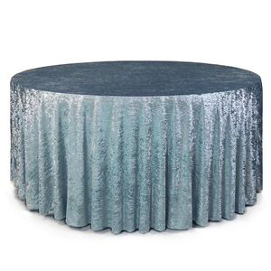 Großhandel Maßgefertigte Bodenlange Luxuriöse 120/132 Zoll Runde Staubig-Blaue Crushed-Velvet Tischdecke für Hochzeit Bankett Hotel Event - Product Image 1