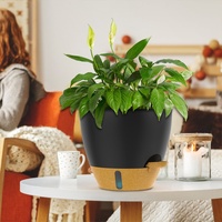 Pot de fleurs auto-absorbant noir de 8/9/10/12 pouces avec niveau d'eau visible et échelle latérale en plastique