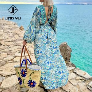 ชุดเดรสยาวลายดอกไม้หรูหราสำหรับงานปาร์ตี้ฤดูร้อนแบบผูกคอ โชว์หลังลึก ดีไซน์สง่างาม รับผลิตตามแบบ (OEM) - Product Image 2