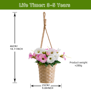 HL-149 חם פלסטיק לבן וורוד תליית פרחים מלאכותיות פרחים במבוק לקישוט באביב חיצוני - Product Image 4