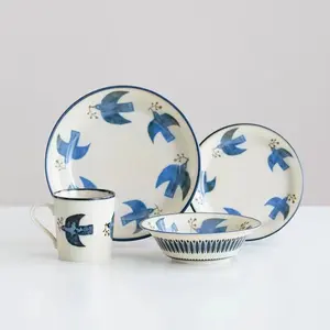 Plats profonds en céramique de style japonais, vaisselle mignonne de petite assiette à motif de mouette