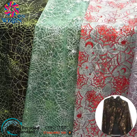 Tissu en maille de tulle polyester personnalisé avec impression à chaud effet toile d'araignée scintillante pour décoration d'Halloween et vêtements de filles