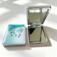 Cermin Make-up Mini Portabel Dua Sisi Dengan Tas Jinjing, Warna Hitam, Putih, Dan Merah Muda, Untuk Perjalanan, Bisa Custom logo