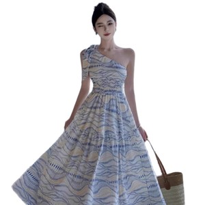 French Style One Shoulder Maxi Dress Asymmetric Breathable Beach Cover Up For Women Summer Travel Outfit - Product Image 5