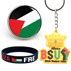 Topi kain logam kustom murah topi peta bendera Palestina lencana Pin Enamel gantungan kunci gelang untuk produk Palestina