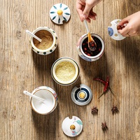 Bocaux à condiments en céramique de cuisine avec couvercles et cuillères, ensemble de pots à épices en porcelaine de style japonais pour sel, épices, poivre, sucre