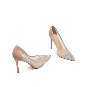 <b>Black</b> Winter 8CM Thin Heel Height Increasing <b>Wedding</b> Dress <b>Shoes</b> Rhinestones Breathable Mesh Pointed Slip-On Bridal <b>Shoes</b> - Product Image 6