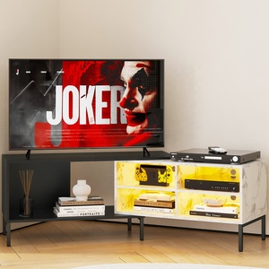 GRS TV Stand with LED light TV Modern Console with 2 Storage Shelves and Door TV Stand Enter