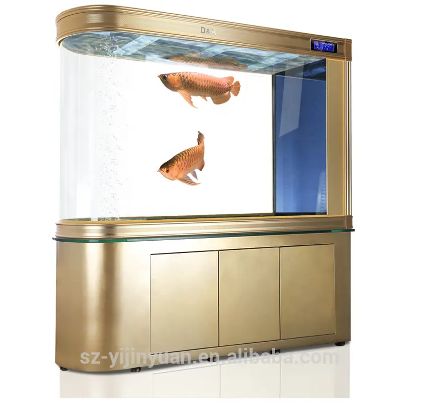 ถังเลี้ยงปลาอะคริลิกอัจฉริยะตั้งโต๊ะตู้ปลาขนาดเล็กสีทองเป็นมิตรต่อสิ่งแวดล้อมขนาดเล็กสีขาว